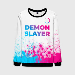 Свитшот мужской Demon Slayer neon gradient style: символ сверху, цвет: 3D-черный