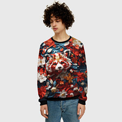 Свитшот мужской Красная панда в цветах, цвет: 3D-черный — фото 2