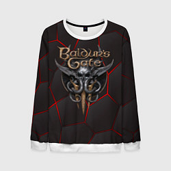 Свитшот мужской Baldurs Gate 3 logo red black geometry, цвет: 3D-белый