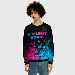 Свитшот мужской A Silent Voice - neon gradient: символ сверху, цвет: 3D-черный — фото 2