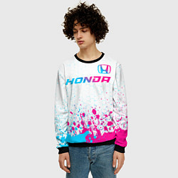 Свитшот мужской Honda neon gradient style: символ сверху, цвет: 3D-черный — фото 2