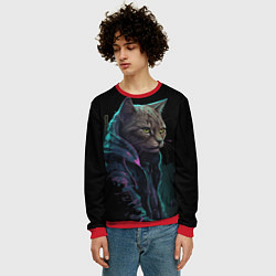 Свитшот мужской Кот киберпанк, цвет: 3D-красный — фото 2