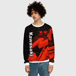 Свитшот мужской Кавасаки - красные брызги, цвет: 3D-белый — фото 2
