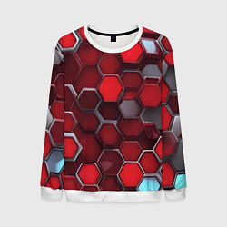 Свитшот мужской Cyber hexagon red, цвет: 3D-белый