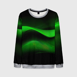 Свитшот мужской Зеленые абстрактные волны, цвет: 3D-меланж