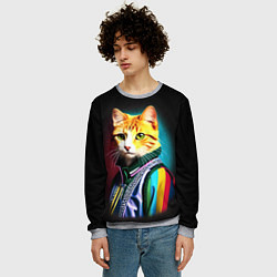 Свитшот мужской Модный рыжий кот - неон - поп-арт, цвет: 3D-меланж — фото 2