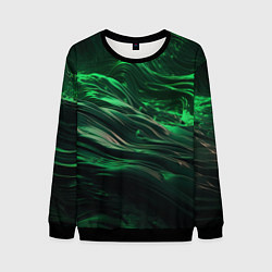Свитшот мужской Зеленые абстрактные волны, цвет: 3D-черный