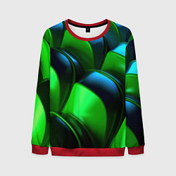 Свитшот мужской Зеленые абстрактные элементы, цвет: 3D-красный