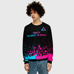 Свитшот мужской Thirty Seconds to Mars - neon gradient: символ све, цвет: 3D-черный — фото 2