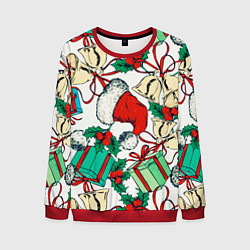 Свитшот мужской Узор с новогодними падарками, цвет: 3D-красный