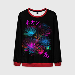 Свитшот мужской Неоновые цветы - японский стиль, цвет: 3D-красный