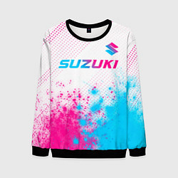 Свитшот мужской Suzuki neon gradient style: символ сверху, цвет: 3D-черный