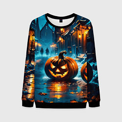 Мужской свитшот Темная ночная улица и жуткие тыквы