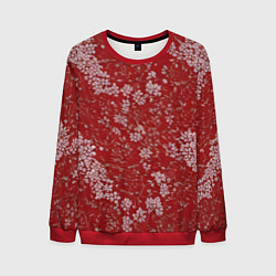 Мужской свитшот Белые лепестки на красном фоне