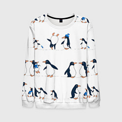 Свитшот мужской Семейство пингвинов на прогулке, цвет: 3D-белый