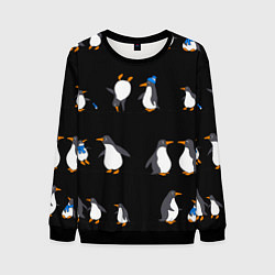 Свитшот мужской Веселая семья пингвинов, цвет: 3D-черный