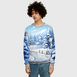 Свитшот мужской Снежный зимний фон, цвет: 3D-меланж — фото 2