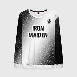 Свитшот мужской Iron Maiden glitch на светлом фоне посередине, цвет: 3D-белый