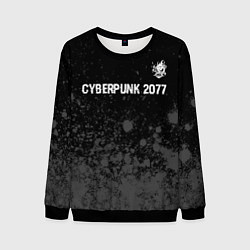 Мужской свитшот Cyberpunk 2077 glitch на темном фоне посередине