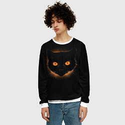 Свитшот мужской Портрет черного кота в оранжевом свечении, цвет: 3D-белый — фото 2