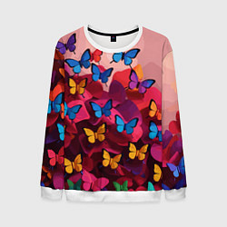 Мужской свитшот Разноцветные бабочки - розовые цветы