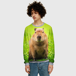 Свитшот мужской Capybara on green grass, цвет: 3D-меланж — фото 2
