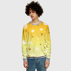 Свитшот мужской Снежинки и звезды на желтом, цвет: 3D-меланж — фото 2