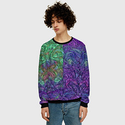 Свитшот мужской Вьющийся узор фиолетовый и зелёный, цвет: 3D-черный — фото 2