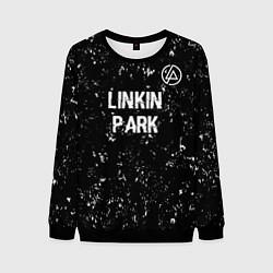 Свитшот мужской Linkin Park glitch на темном фоне посередине, цвет: 3D-черный