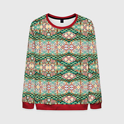 Свитшот мужской Орнамент зеленый мелкий икат, цвет: 3D-красный