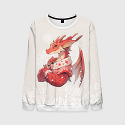 Свитшот мужской Красный дракон в свитере, цвет: 3D-белый