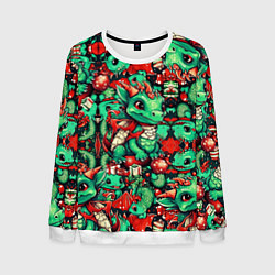 Свитшот мужской Зелёный деревянный дракончик, цвет: 3D-белый