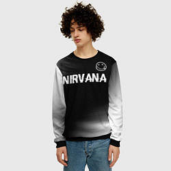 Свитшот мужской Nirvana glitch на темном фоне посередине, цвет: 3D-черный — фото 2