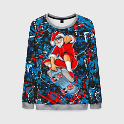 Свитшот мужской Санта Клаус на скейтборде, цвет: 3D-меланж