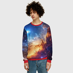 Свитшот мужской Оранжевая небула космос, цвет: 3D-красный — фото 2