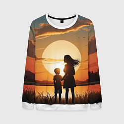 Свитшот мужской Мать и дитя на закате, цвет: 3D-белый