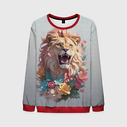 Мужской свитшот Голова льва в цветах на холсте
