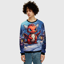 Свитшот мужской Красный недовольный дракон 2024, цвет: 3D-черный — фото 2