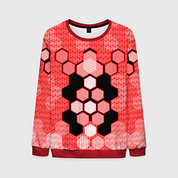 Свитшот мужской Красная кибер броня hexagons, цвет: 3D-красный