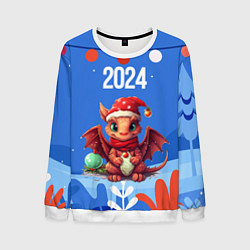 Свитшот мужской Милый маленький дракон новогодний 2024 года синий, цвет: 3D-белый