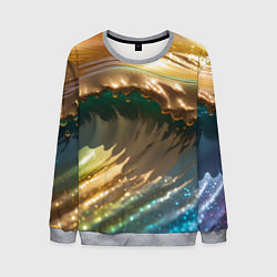 Свитшот мужской Перламутровые блестящие волны радужных цветов, цвет: 3D-меланж