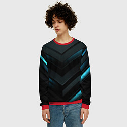 Свитшот мужской Синее неоновое свечение геометрическая темная абст, цвет: 3D-красный — фото 2
