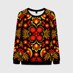 Свитшот мужской Хохломской народный орнамент - Россия, цвет: 3D-черный