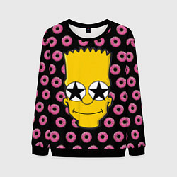 Свитшот мужской Барт Симпсон на фоне пончиков, цвет: 3D-черный
