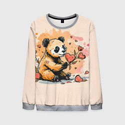 Мужской свитшот Милая панда с сердечком и цветами