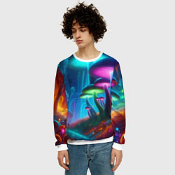 Свитшот мужской Планета цветных неоновых грибов, цвет: 3D-белый — фото 2