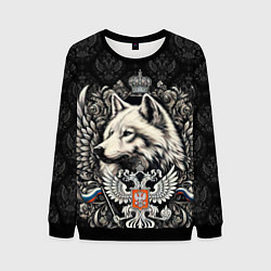 Свитшот мужской Русский волк и герб России, цвет: 3D-черный