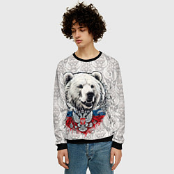 Свитшот мужской Белый медведь и белый герб России, цвет: 3D-черный — фото 2