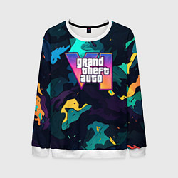 Мужской свитшот GTA 6 logo яркий неоновый камуфляжный стиль