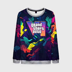 Свитшот мужской GTA 6 logo яркий неоновый камуфляжный стиль, цвет: 3D-меланж
